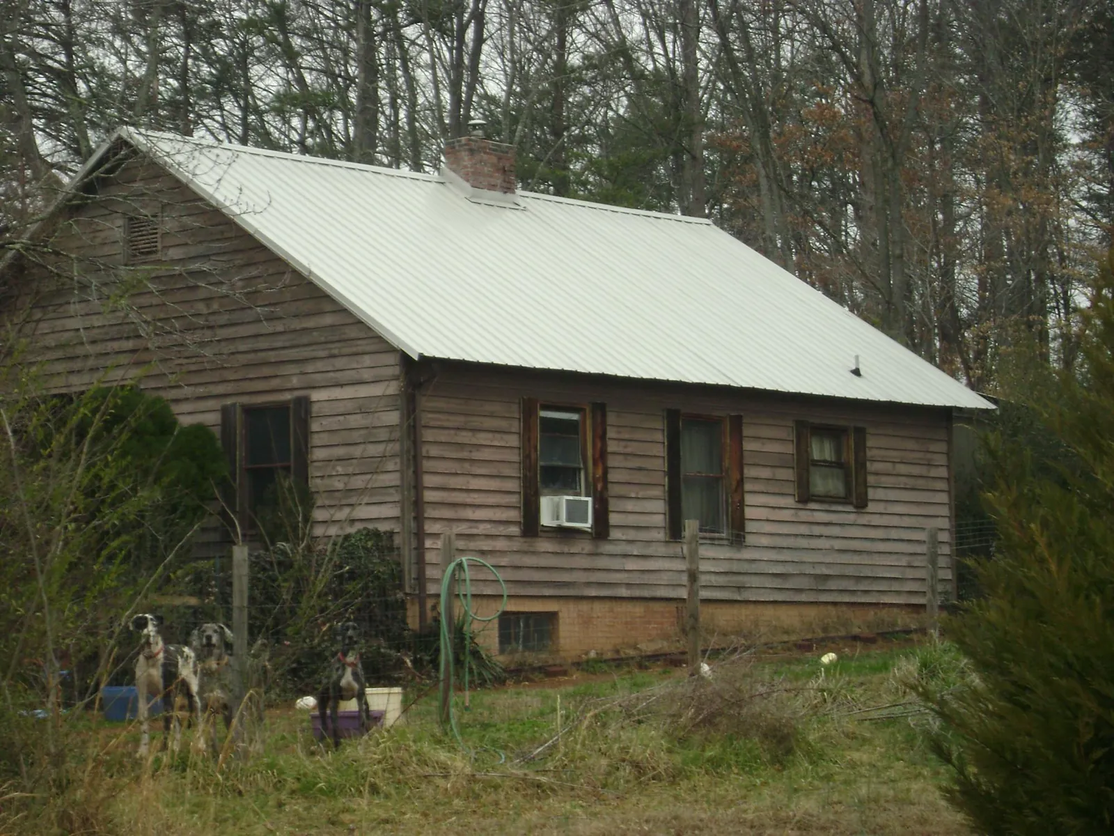 White metal roof on an old wood sided farmhouse, from a Asphalt Shingle Roof Repair job in Rialto